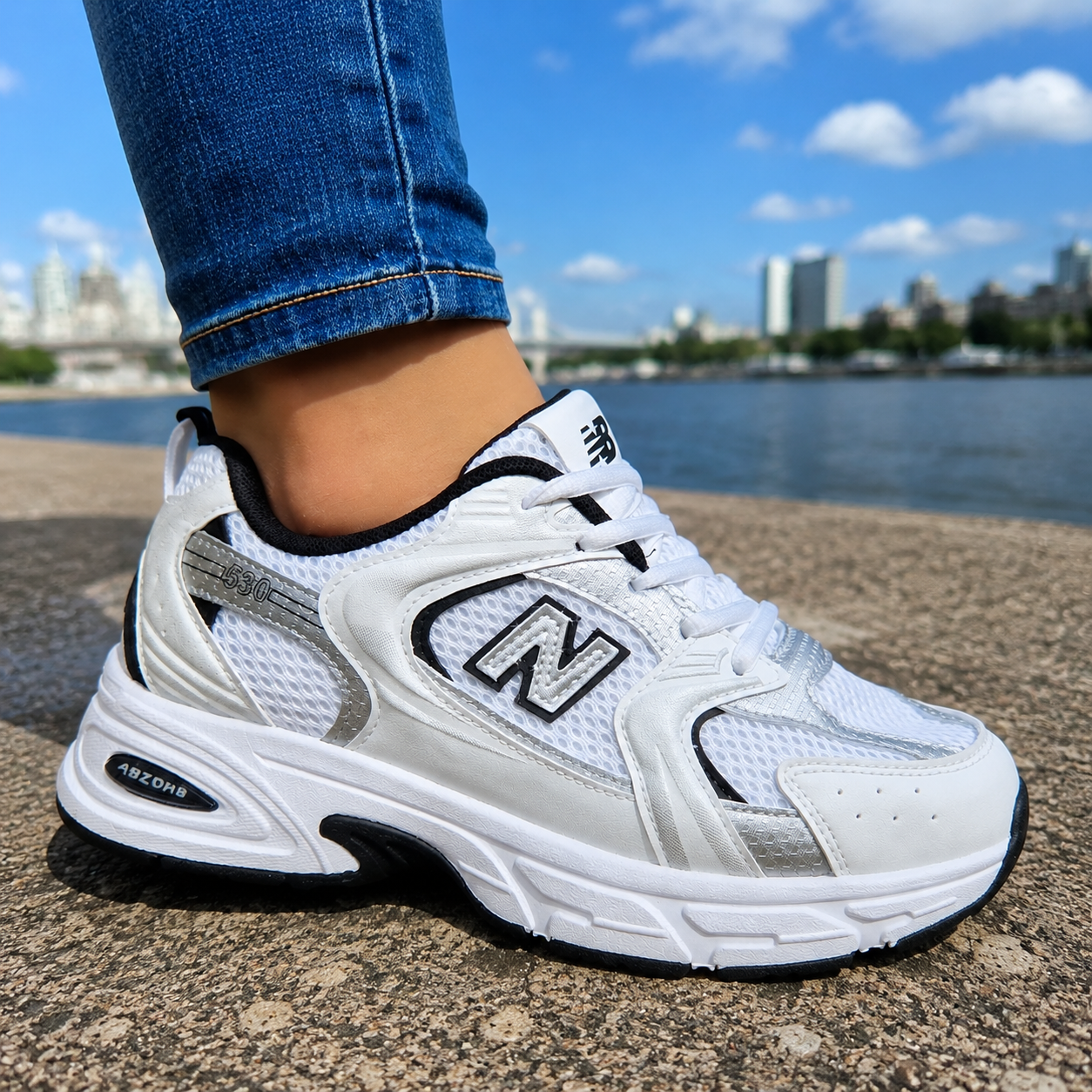 New Balance 77 branco preto cinza