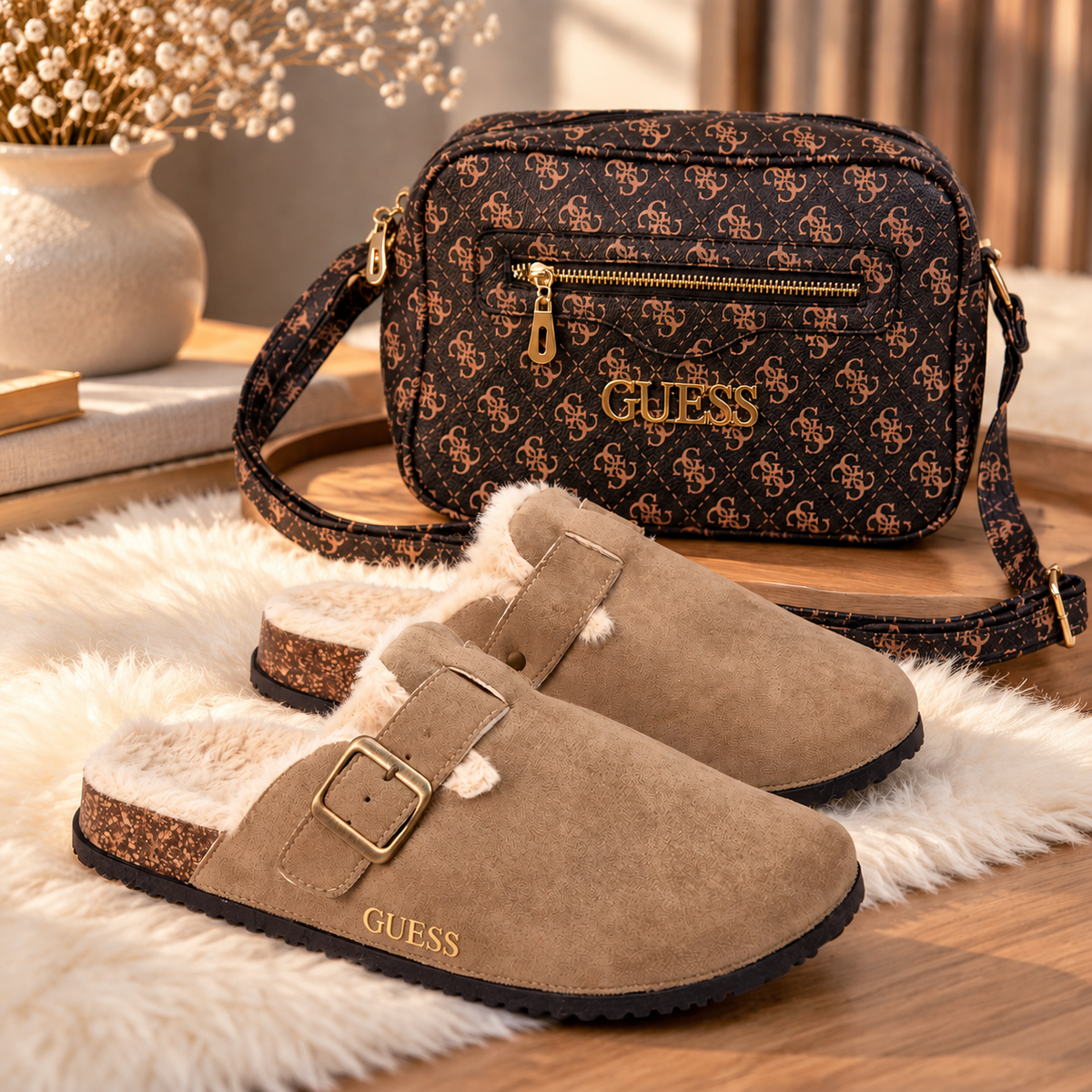 Conjunto Mule Guess e mala